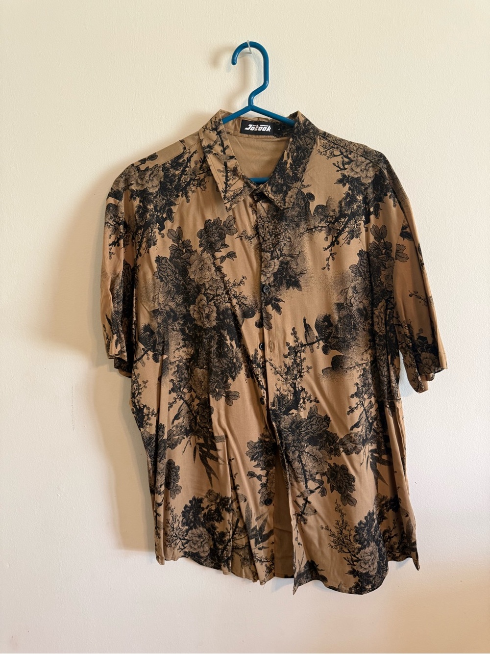 Brown Floral Short-Sleeve Button-Up Shirt